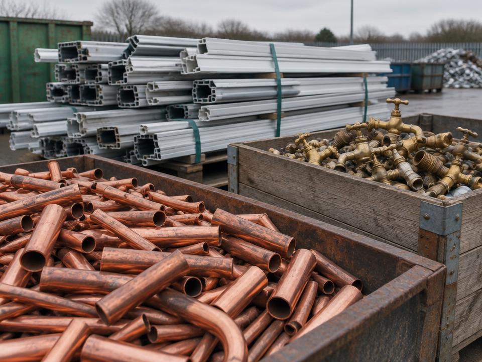 Sorted copper pipes, brass fittings and aluminium scrap